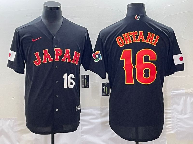 Men 2023 World Cub Japan 16 Ohtani Black Nike MLB Jersey3